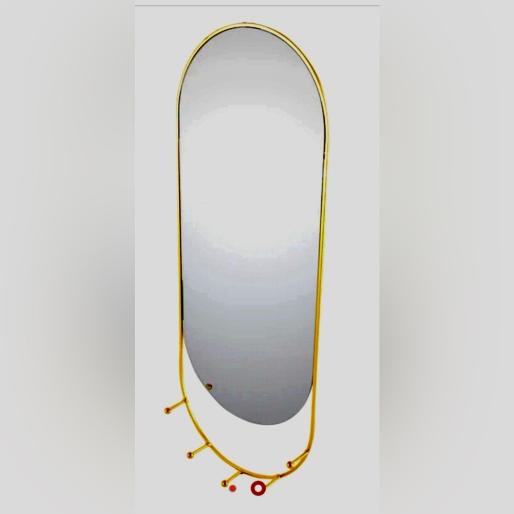 Gold Oval Wall Mirror with Hooks